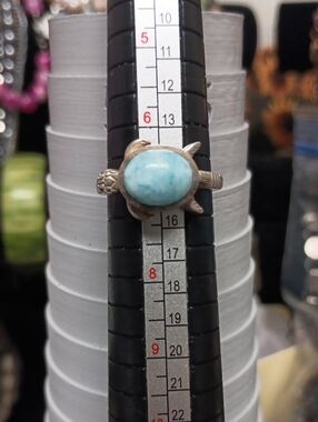 Artisan Crafted Premium Larimar 3.00 ctw Turtle Ring in Black Oxidized Sterling
